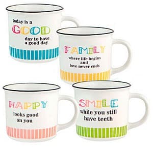 Set pentru ceai și cafea Casa Masa INSCRIPȚII COLORATE 370 ml (6 buc)
