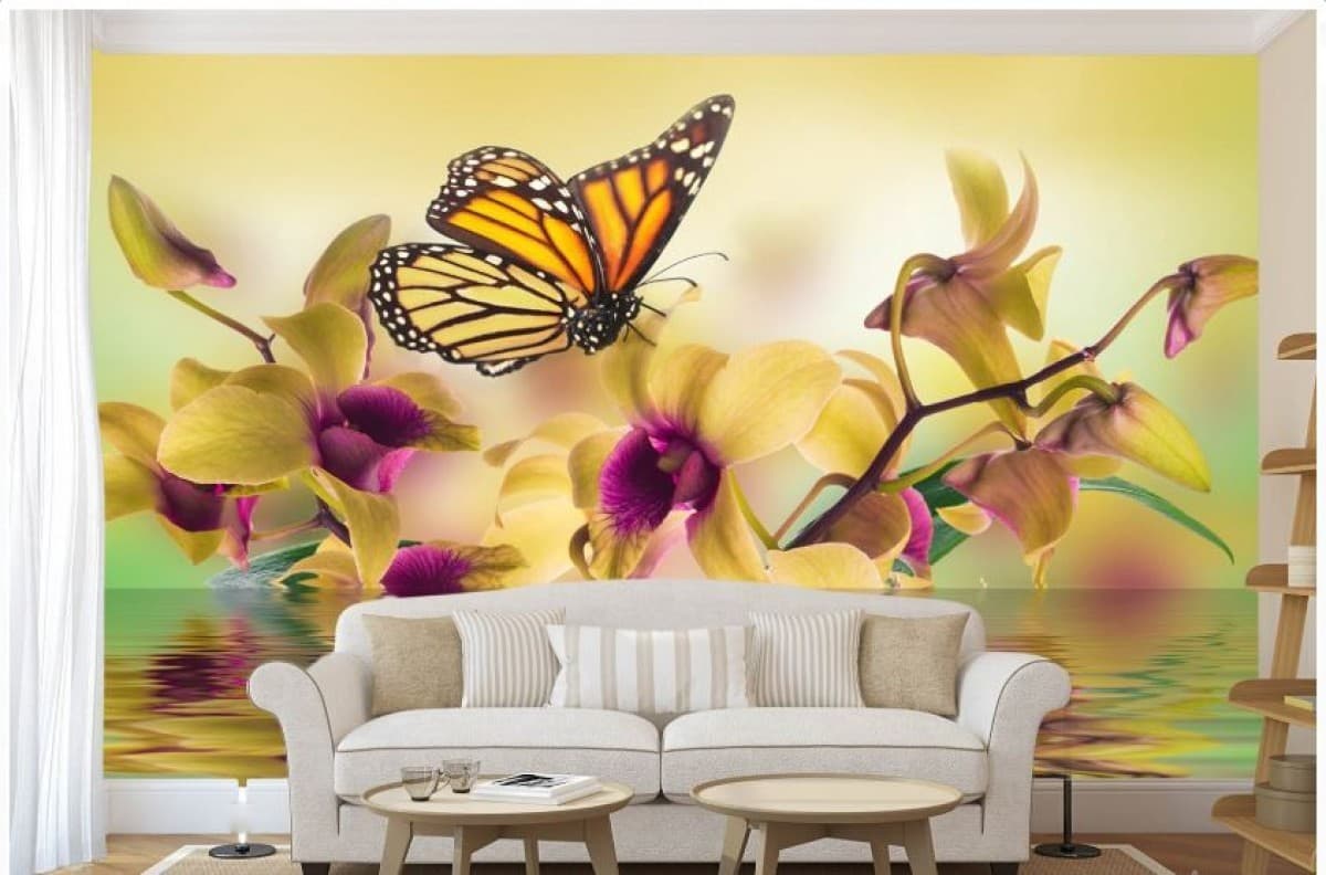 Fototapet 3d Art.Desig Orhidee galbenă pe apă