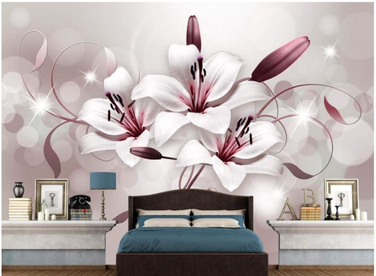 Fototapet 3d Art.Desig Lily pe fundal închis_2