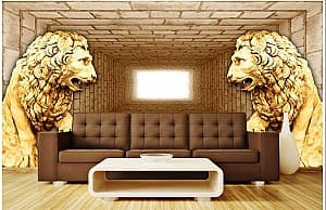 3D Фотообои Art.Desig Перспектива помещения, львы и тоннель в жёлтых тонах