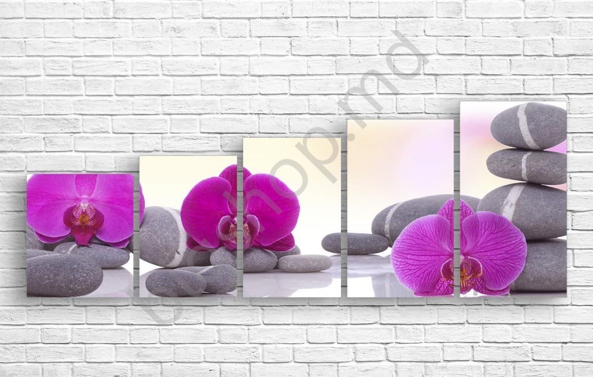 Модульная картина Art.Desig КАМНИ И ФИОЛЕТОВАЯ ОРХИДЕЯ