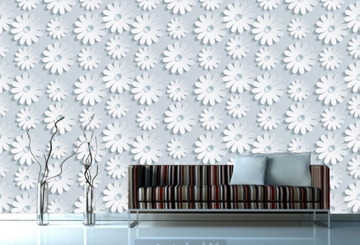 Fototapet 3d Art.Desig Flori pe un fundal albastru_2