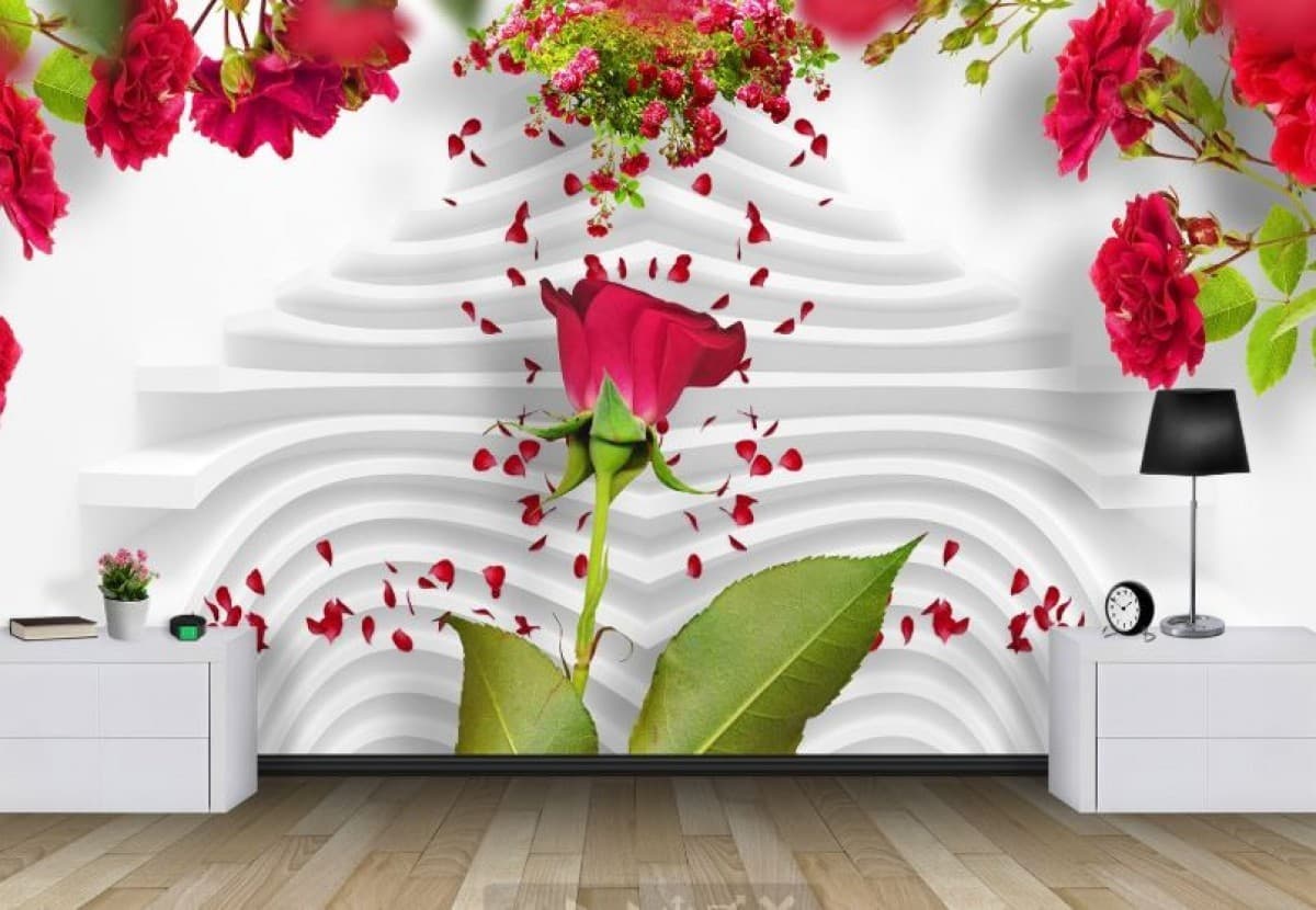 Fototapet 3d Art.Desig Fundal 3D cu trandafiri rosii