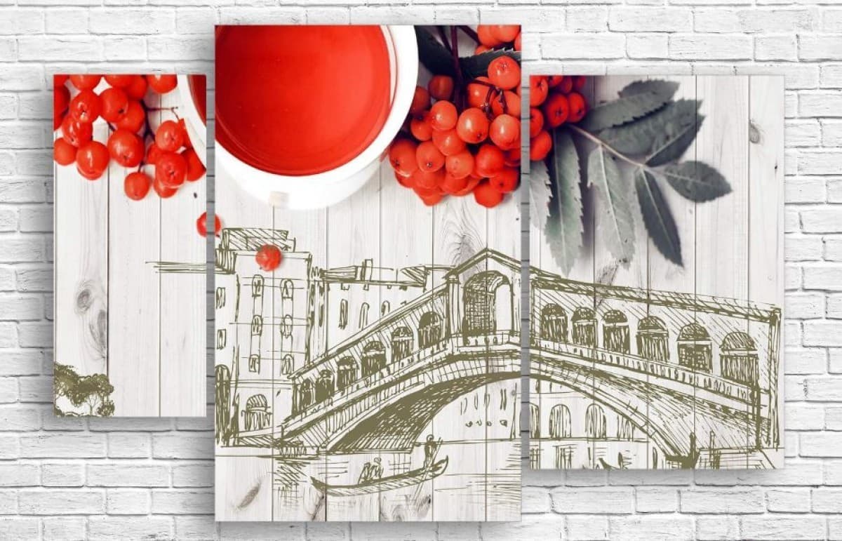 Модульная картина Art.Desig Красная рябина на рисованном фоне_4