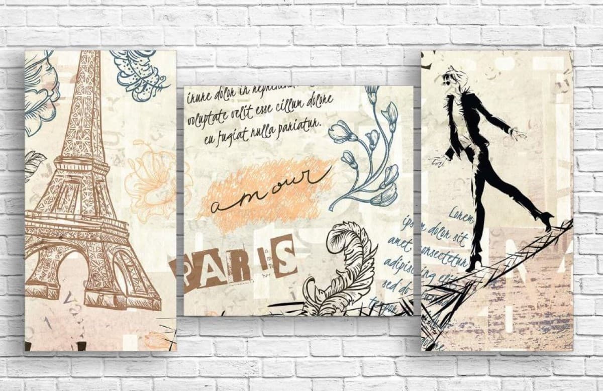 Tablou multicanvas Art.Desig Parisul si moda, desen Triptych