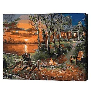 Tablou pe numere BrushMe Casa de pe malul lacului 40×50 cm (în cutie)