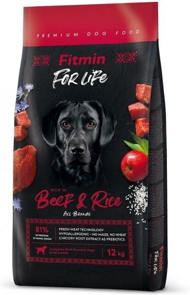 Hrană uscată pentru câini Fitmin For Life Beef & Rice 12kg