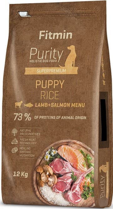 Hrană uscată pentru câini Fitmin Purity Rice Puppy Lamb&Salmon 12kg