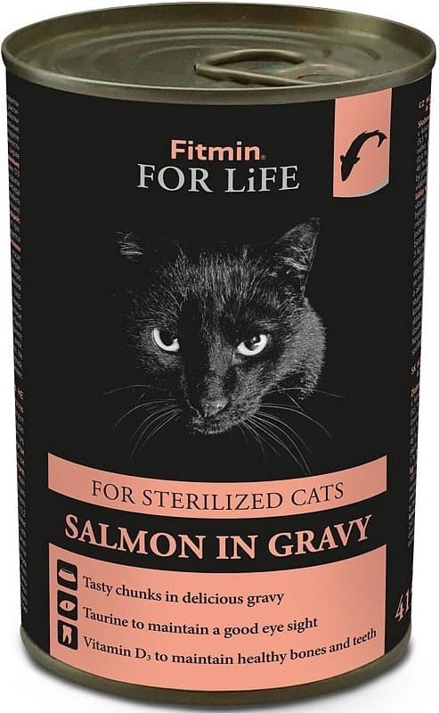 Hrană umedă pentru pisici Fitmin For Life Cat Tin Sterilized Salmon 415g