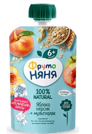 Пюре для детей ФрутоНяня Яблоки/персики/крупы 90 гр (6м+)