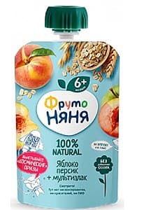 Пюре для детей ФрутоНяня Яблоки/персики/крупы 90 гр (6м+)