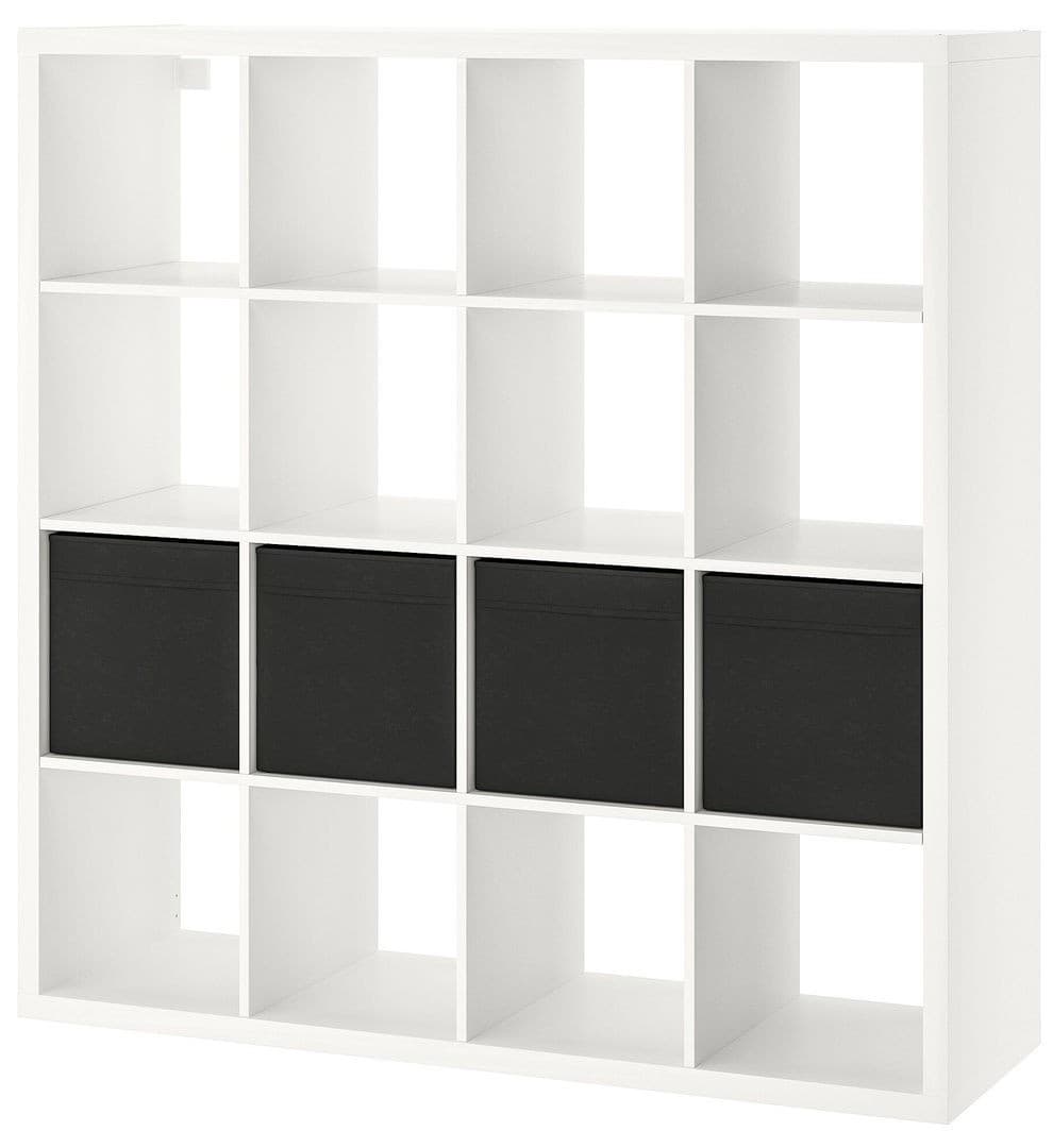 Etajera IKEA Kallax cu 4 organizatoare 147x147 Alb/Negru