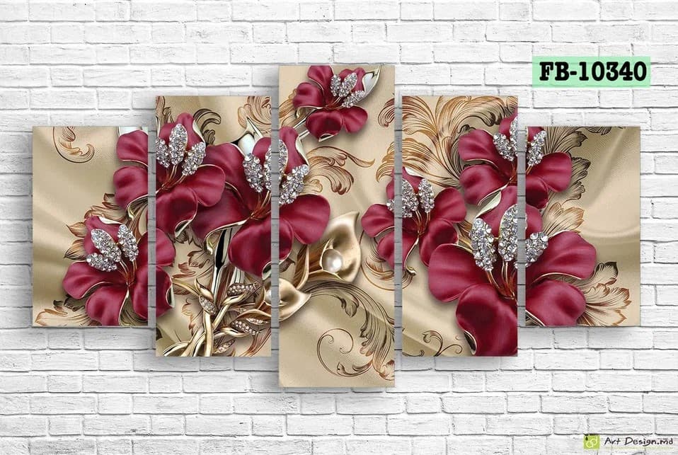 Модульная картина Art.Desig Red flowers with diamonds FB-10340