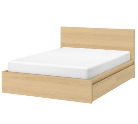 Pat IKEA Malm  Oak Veneer White Lonset, 160×200 cm (4 cutii depozitare)