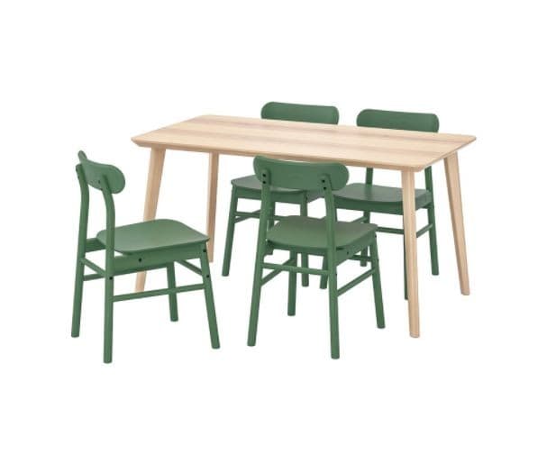Набор стол и стулья IKEA Lisabo / Ronninge ash veneer, green (4 стулья)