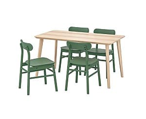 Set de masa cu scaune IKEA Lisabo / Ronninge ash veneer, green (4 scaune)