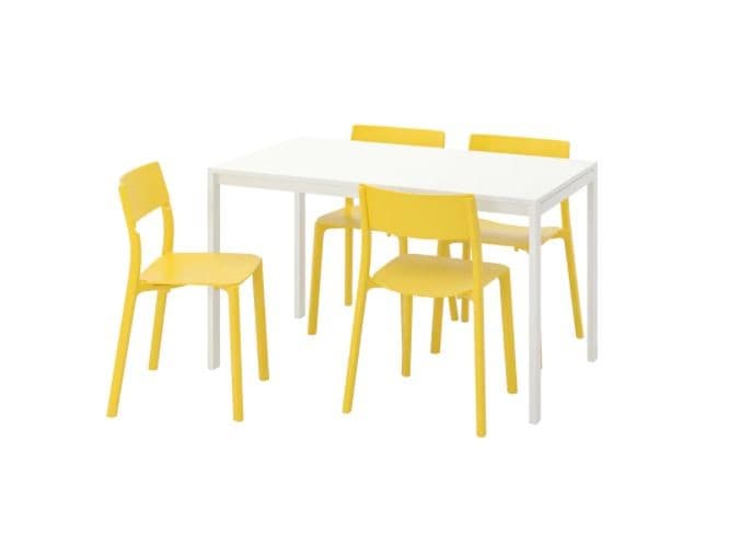 Набор стол и стулья IKEA Melltorp / Janinge white-yellow (4 стулья)