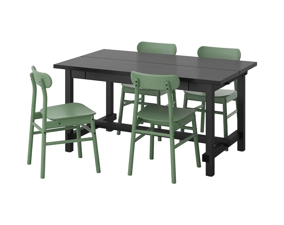 Набор стол и стулья IKEA Nordviken / Ronninge black/green 152/223x95 см (4 стула)