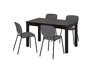 Set de masa cu scaune IKEA Laneberg/Karljan dark brown / gray 130/190x80 cm (4 scaune)