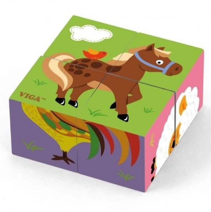  VIGA 4pcs 6-side Cube Puzzle – Farm Animals