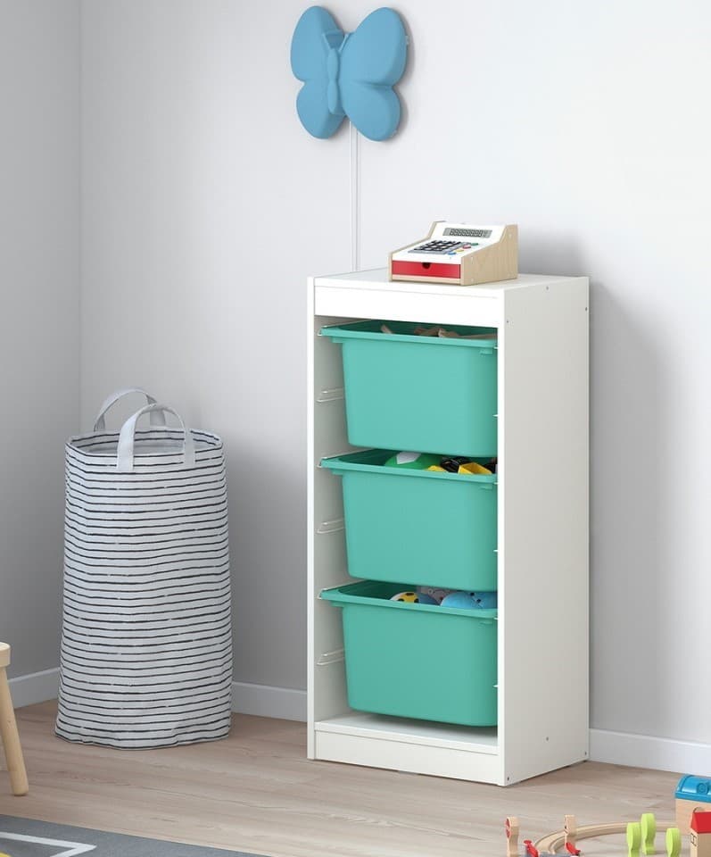 Стеллаж IKEA Trofast 3 контейнера 46x30x94 (Белый/Бирюзовый)