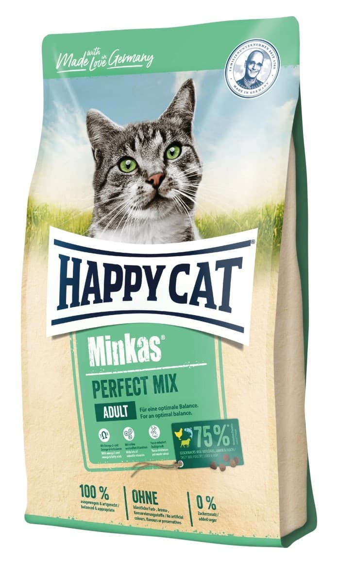 Нrană uscată pentru pisici Happy Cat Minkas Perfect Mix Geflugel, Fisch&Lamm 10 kg