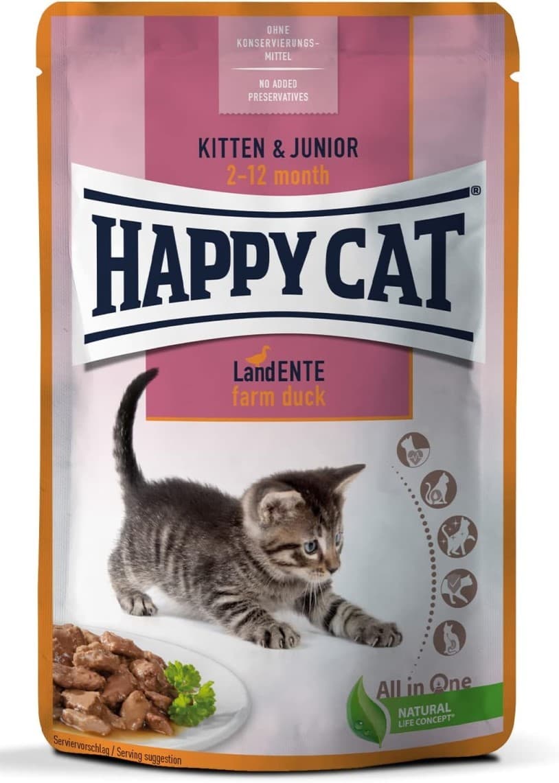 Hrană umedă pentru pisici Happy Cat Culinary Kitten&Junior LandEnte 85 g