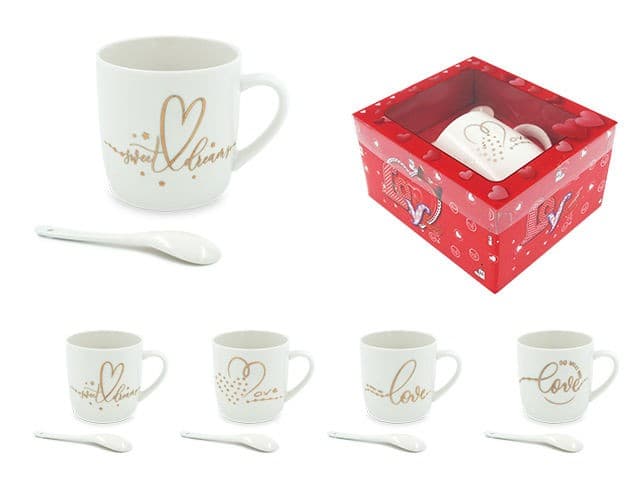 Set pentru ceai și cafea Sf.Valentine Love 210ml cu lingura alb