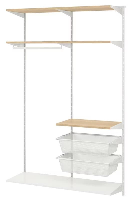 Etajera IKEA Boaxel 2 sectiuni/cutii depozitare/bara umerase 122x40x201 Alb/Stejar(Bej)