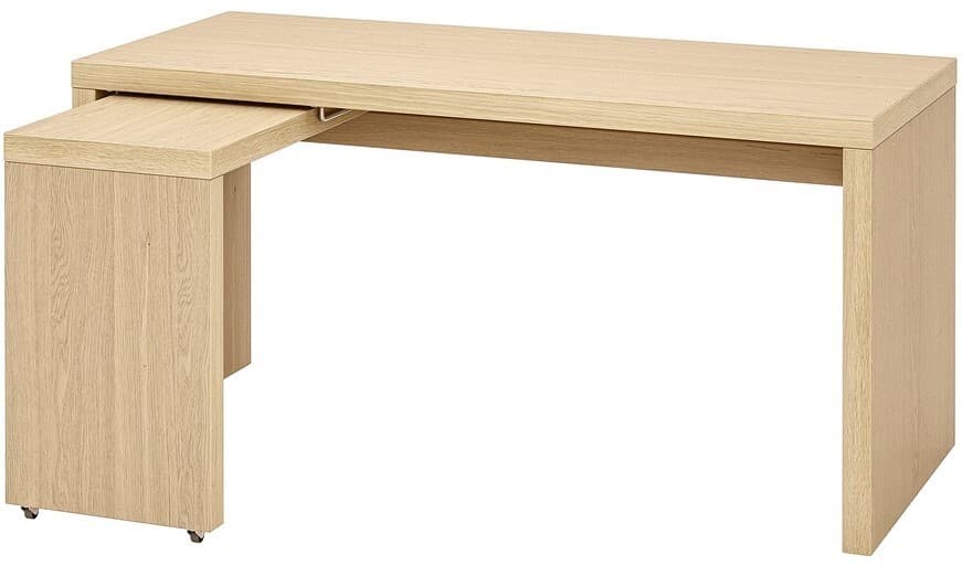 Masa de birou IKEA Malm cu tablie culisanta 151x65 cm Furnir stejar Alb