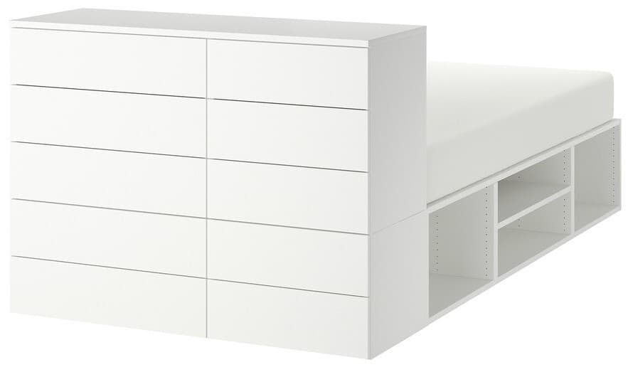 Кровать IKEA Лоток 10 ящиков 140x244x103 Белый/Fonnes