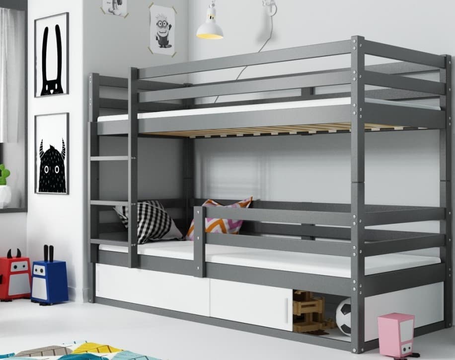 Pat copii BMS Group Bingo cu saltea 80x190 Grafit (Gri)