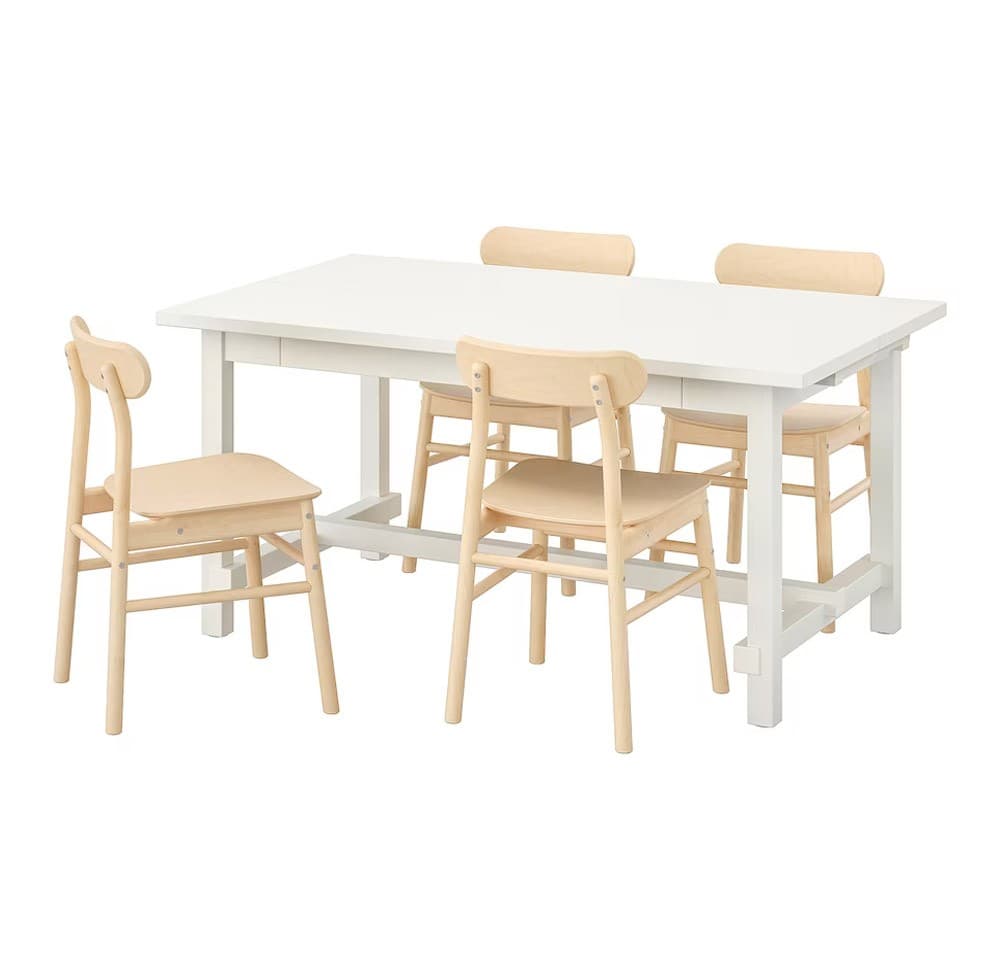 Set de masa cu scaune IKEA Nordviken/Ronninge 152/223x95 Alb/Mesteacan (1+4)