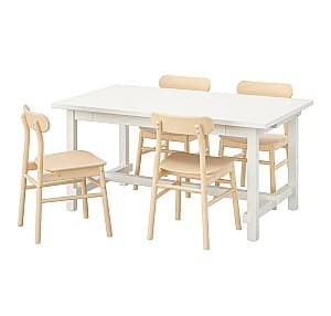 Set de masa cu scaune IKEA Nordviken/Ronninge 152/223x95 Alb/Mesteacan (1+4)