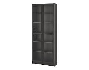Dulap cu vitrina IKEA Billy / Oxberg black-brown 80x30x202 cm