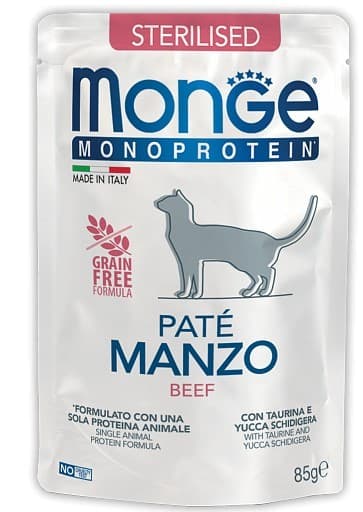 Влажный корм для кошек Monge POUCH MONOPROTEIN STERILISED BEEF 85gr