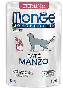 Влажный корм для кошек Monge POUCH MONOPROTEIN STERILISED BEEF 85gr