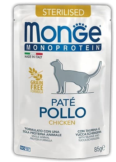 Влажный корм для кошек Monge POUCH MONOPROTEIN STERILISED CHICKEN 85gr