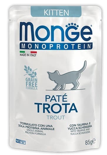 Влажный корм для кошек Monge POUCH MONOPROTEIN KITTEN TROUT 85gr