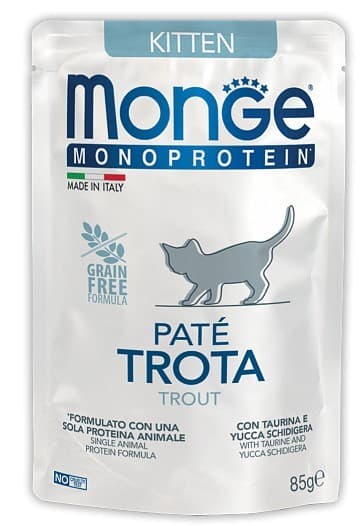 Hrană umedă pentru pisici Monge POUCH MONOPROTEIN KITTEN TROUT 85gr