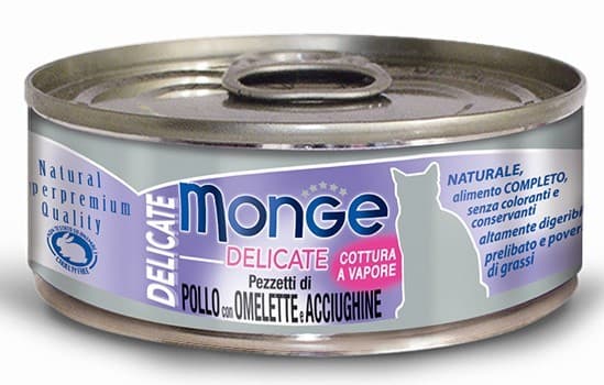 Влажный корм для кошек Monge DELICATE Can Chicken with omelette&whitebait 80gr