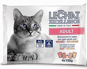 Hrană umedă pentru pisici Monge LECHAT EXCELLENCE POUCH FLOW PACK ADULT Beef/Salmon 400gr