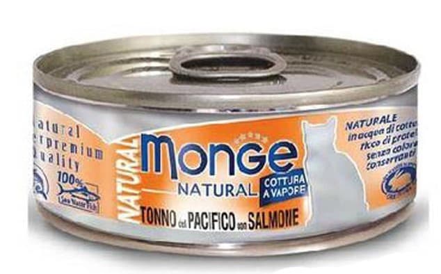 Hrană umedă pentru pisici Monge NATURAL Can Yellowfin tuna with salmon 80gr