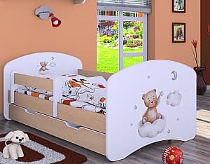 Pat copii Happy Baby Happy Bear On Cloud L06 cu sertar 90x180 Alb/Pară