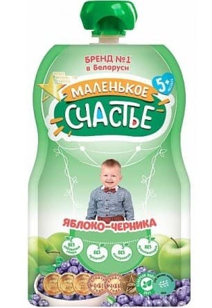 Пюре для детей Маленькое счастье Яблоки/Черника 90гр (5м+)