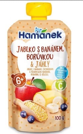 Piure pentru copii Hamanek Mere/banane-afine/mei 100 gr(6m+)
