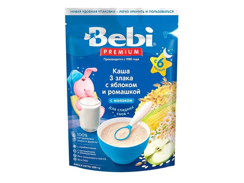 Каши для детей Bebi 3 злака с яблоком и ромашкой