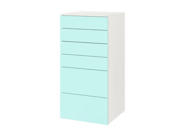 Детский комод IKEA Smastad / Platsa white-light turquoise (6 ящиков )