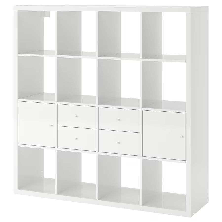 Стеллаж IKEA Kallax с 4 вставками 147x147 Глянцевый/Белый