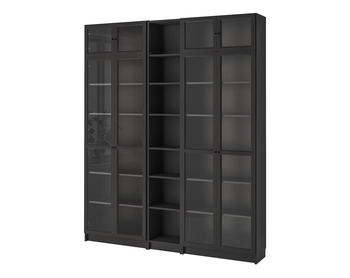 Dulap cu vitrina IKEA Billy / Oxberg black-brown 200x30x237 cm